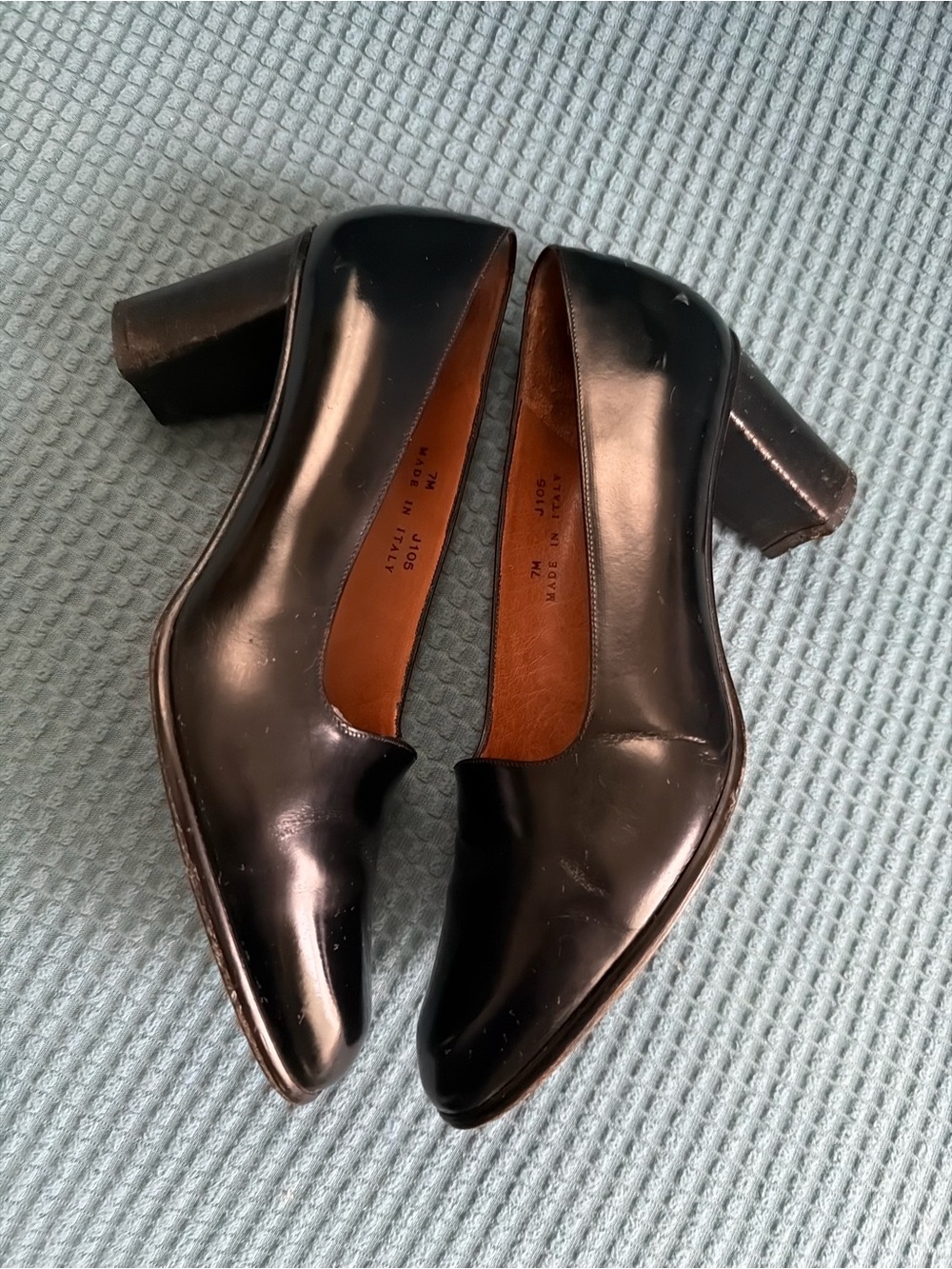 Coach Black Patent Mid Block Heel Pumps